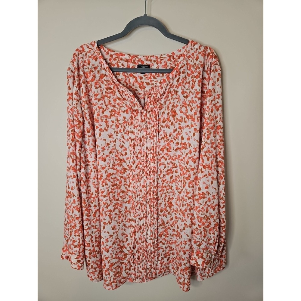 Talbots Blouse Women 3X Pink Abstract Pintuck Tunic Top Classic Flowy Fairy